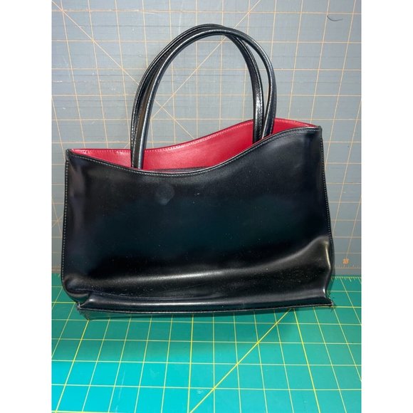 Unbranded Women's Handbag Black Faux Leather Red Interior Shoulder Bag Vintage - Picture 2 of 3